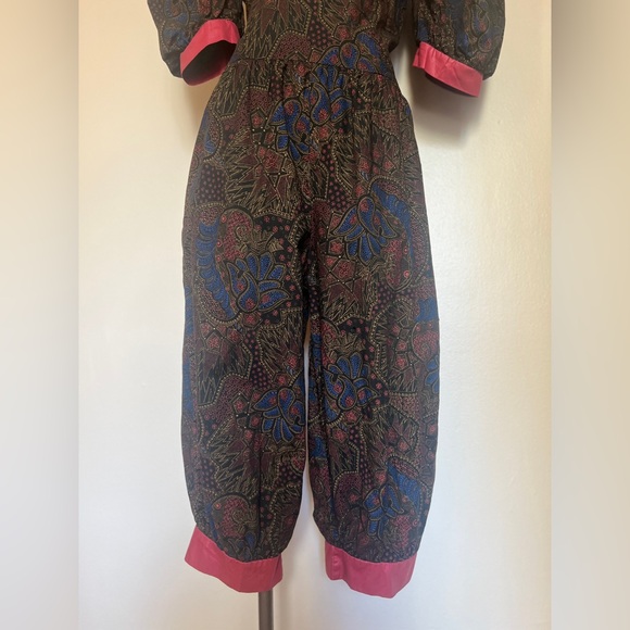 Vintage 80s/90s super rad clam digger jumpsuit amazing puff sleeves Sz Lg - Picture 7 of 11